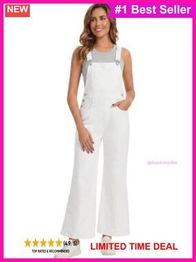 Women's Denim Bib Overalls Wide Leg Stretch Jean Rompers Pockets